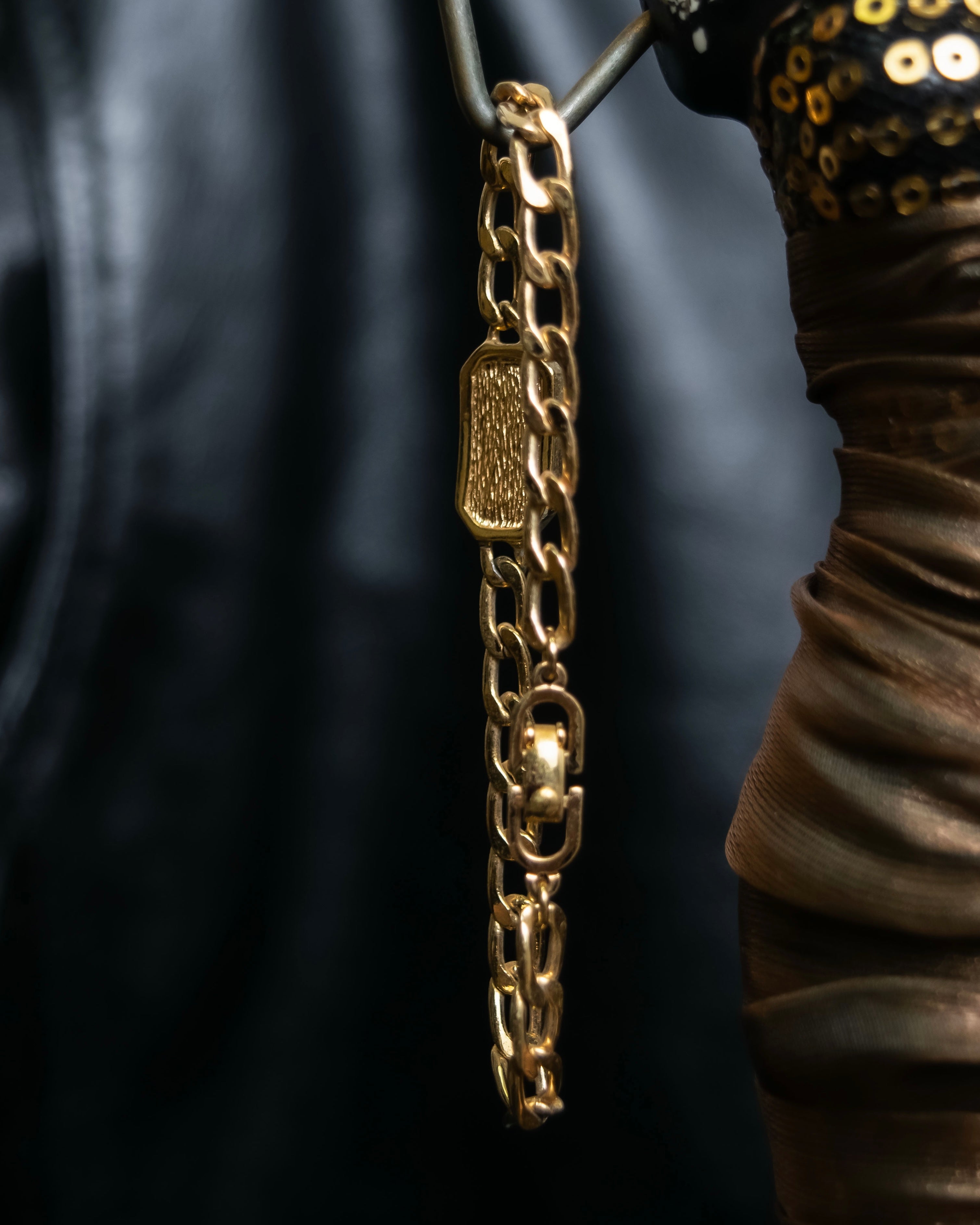 “Christian Dior” green & clear crystal designed gold chain bracelet