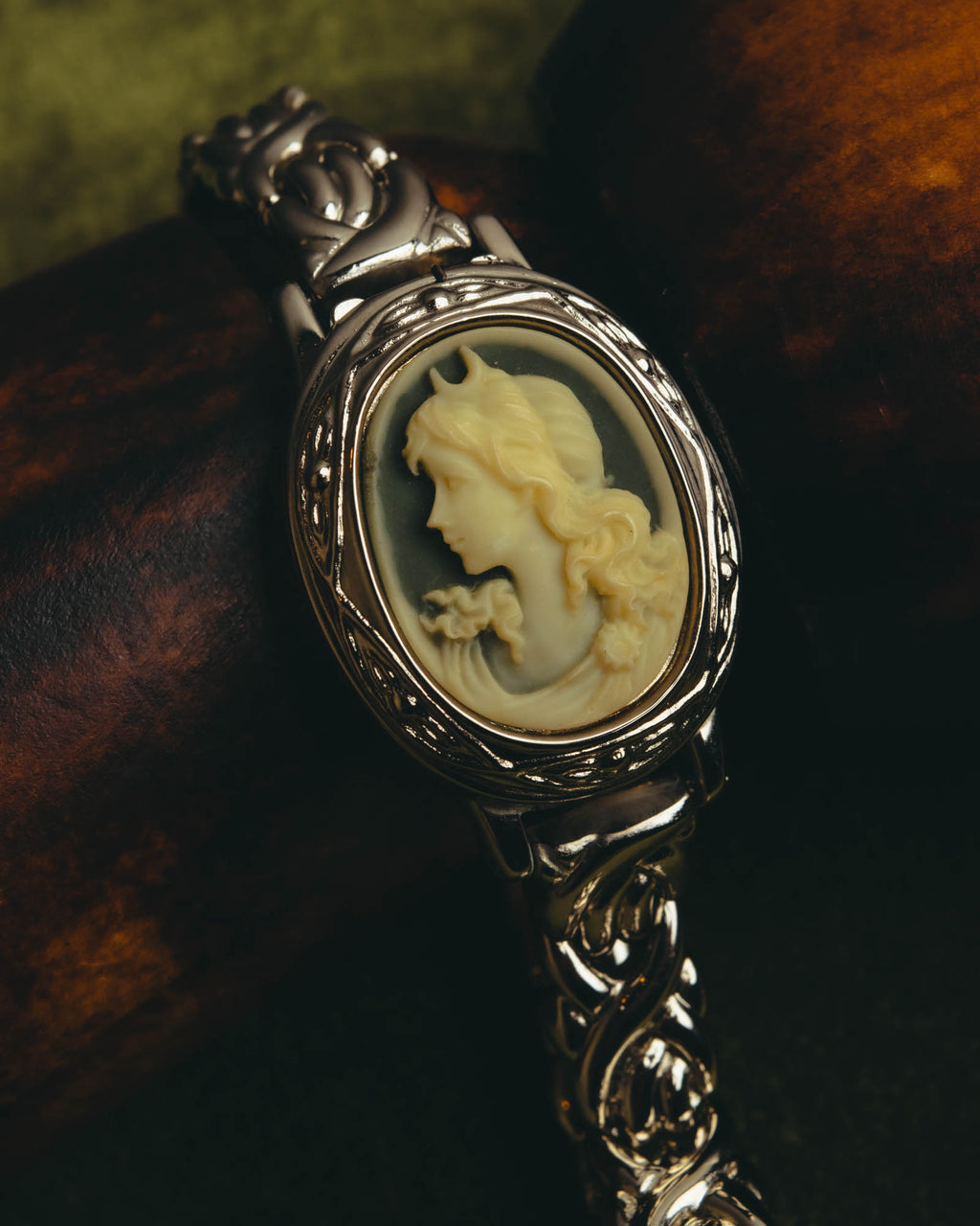 "Valentino Michelle" Vintage cameo secret quartz bracelet watch