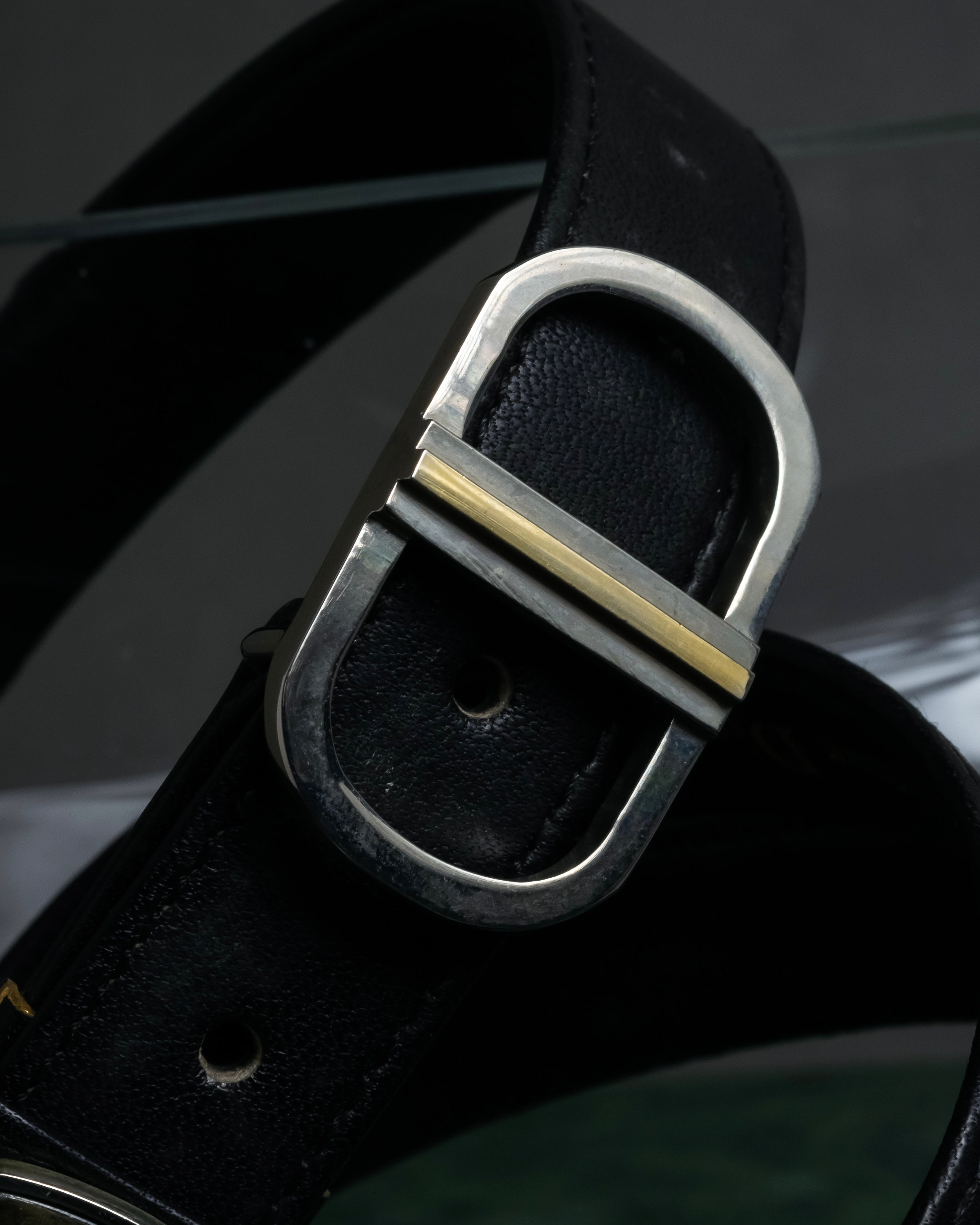 "Christian Dior" Logo buckle slim leather belt