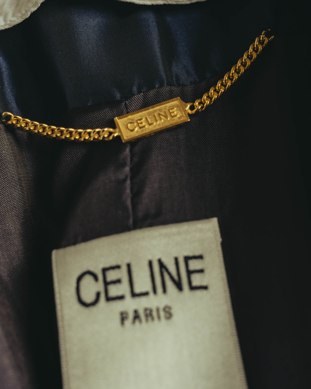 "CELINE" 70's-80's Dramatic contrast collar long coat