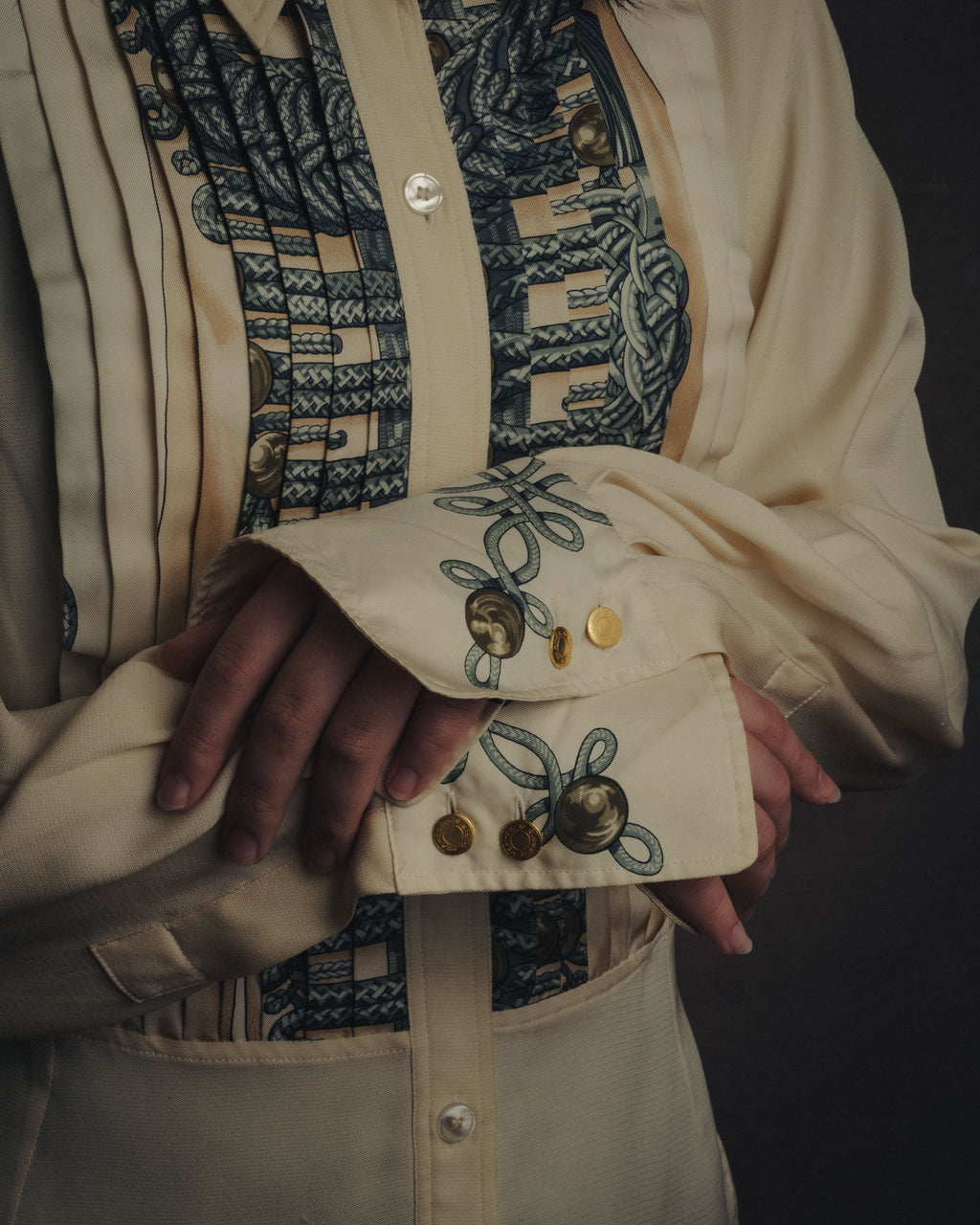 -SPECIAL- “HERMÈS” 80’s scarf panel silk shirt