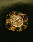 -SPECIAL- “CHANEL” 80’s-90’s Gripoix style cabochon logo brooch