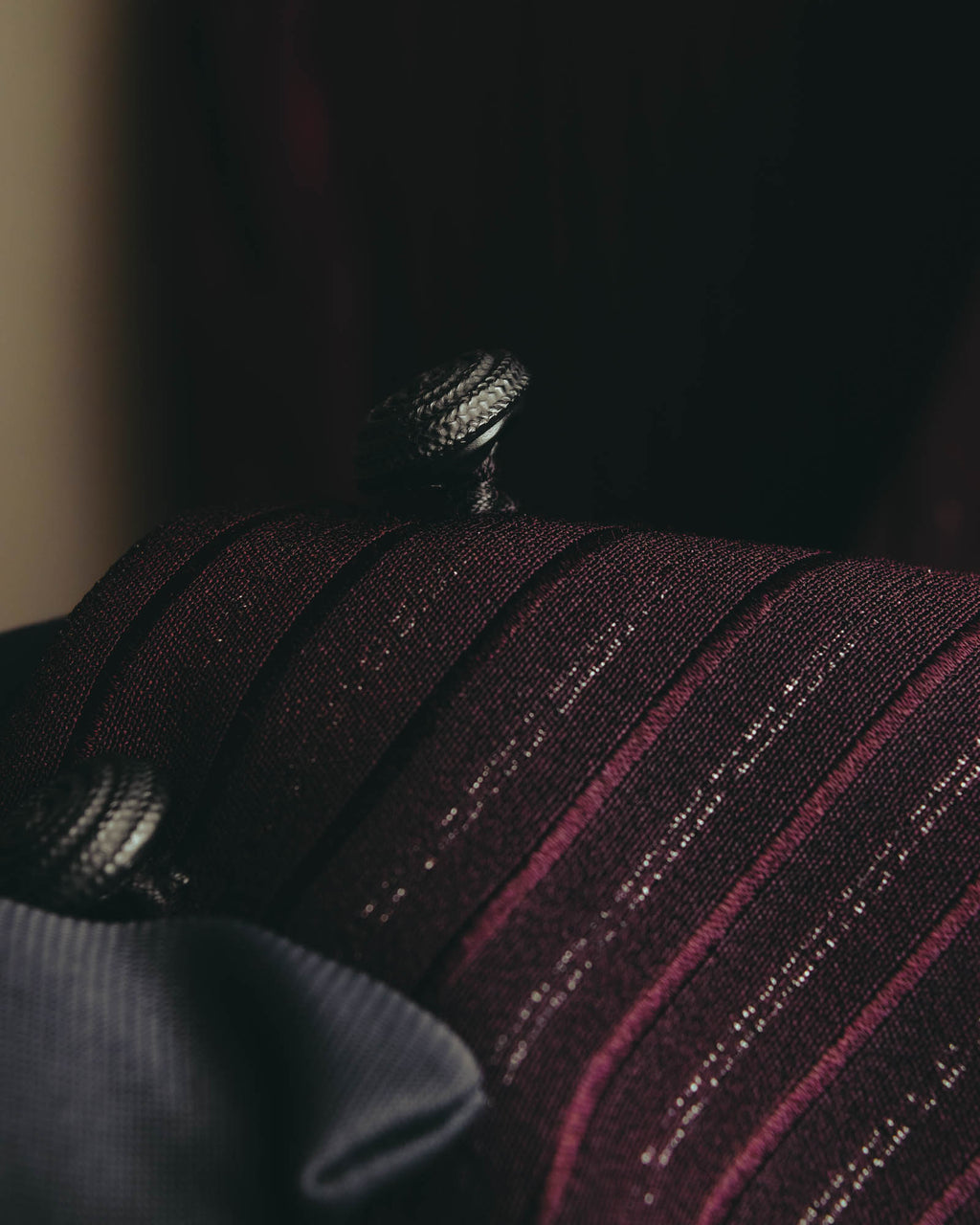 -SPECIAL- “Yves Saint Laurent“ 80's-90's Swiss fabric lurex stripe collarless long jacket
