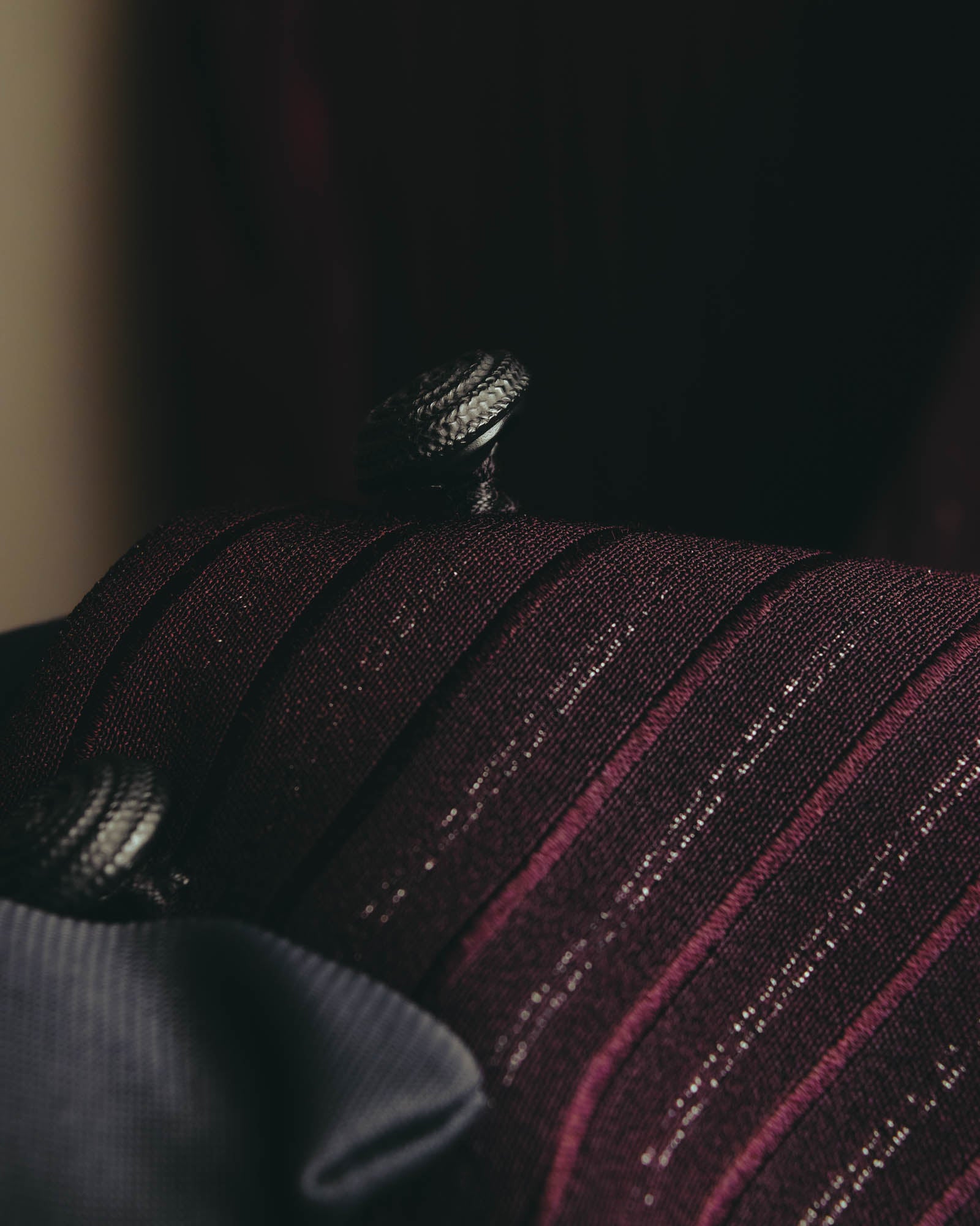 -SPECIAL- “Yves Saint Laurent“ 80's-90's Swiss fabric lurex stripe collarless long jacket