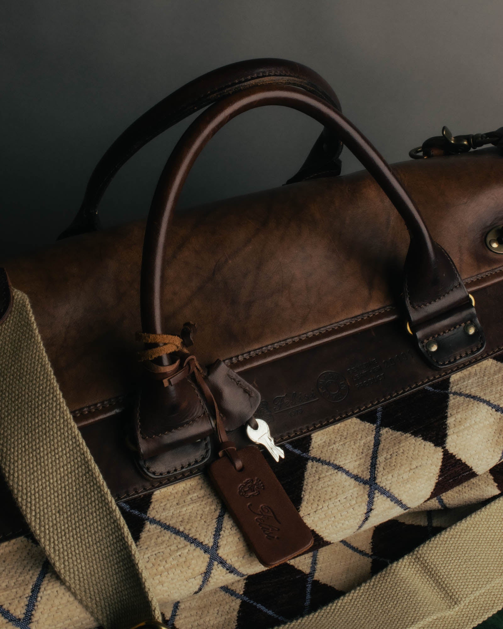 -SPECIAL- "Felisi" Argyle leather trim 2way boston bag