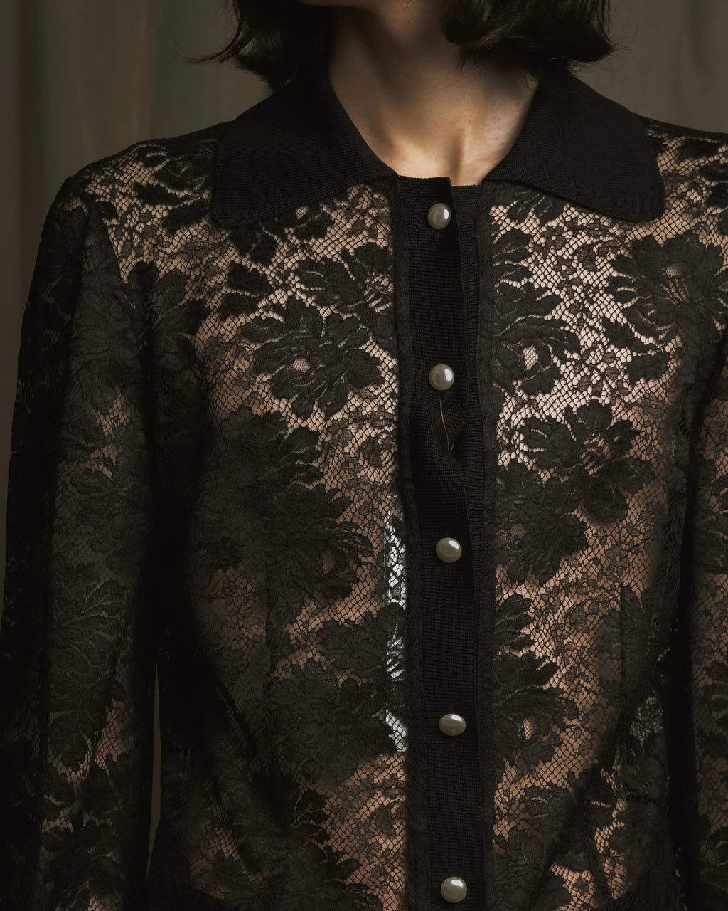 "VALENTINO MISS V" Late 80s botanical lace polo shirt