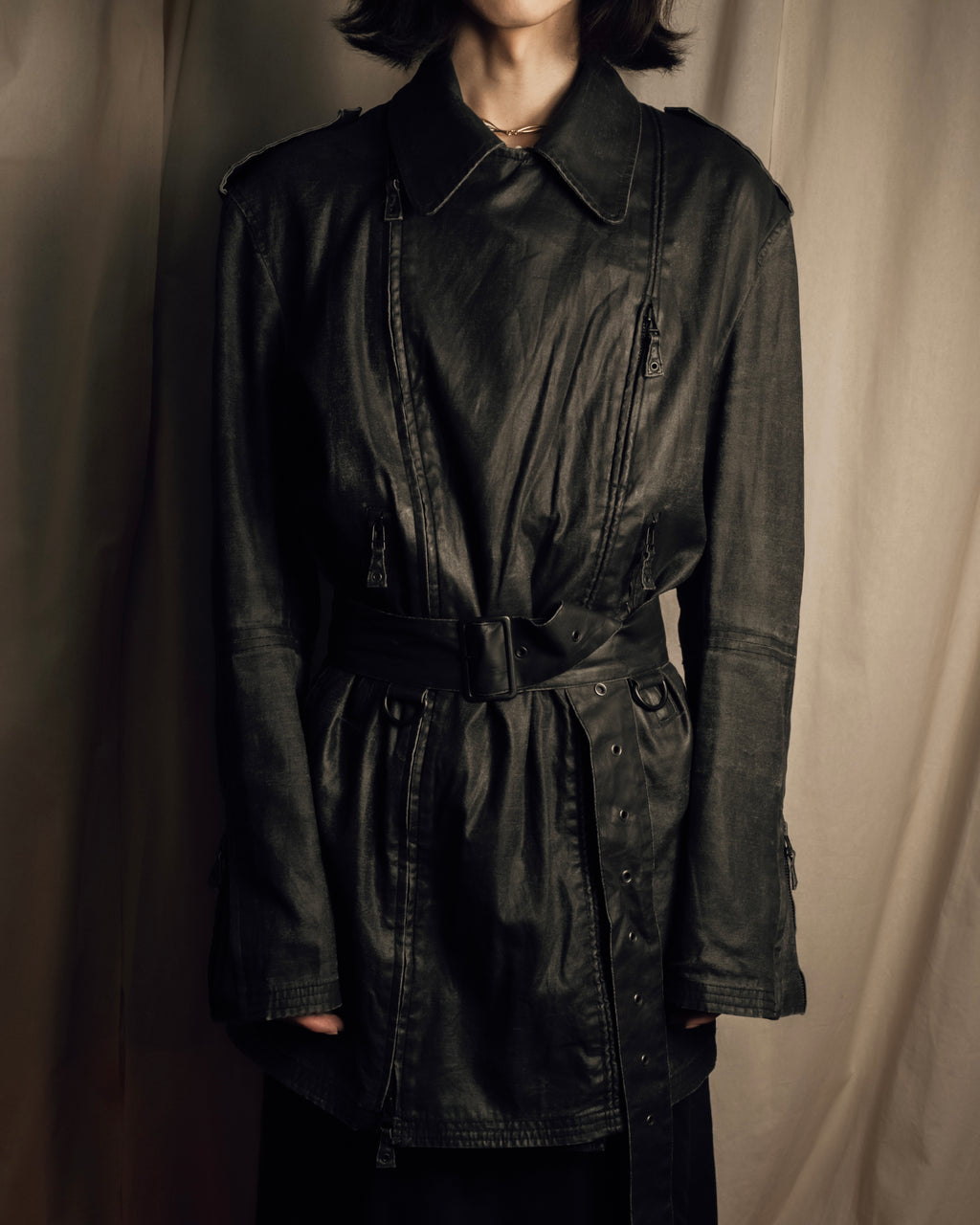 "JEAN PAUL GAULTIER" Firm finish double-zip belted mid-length coat