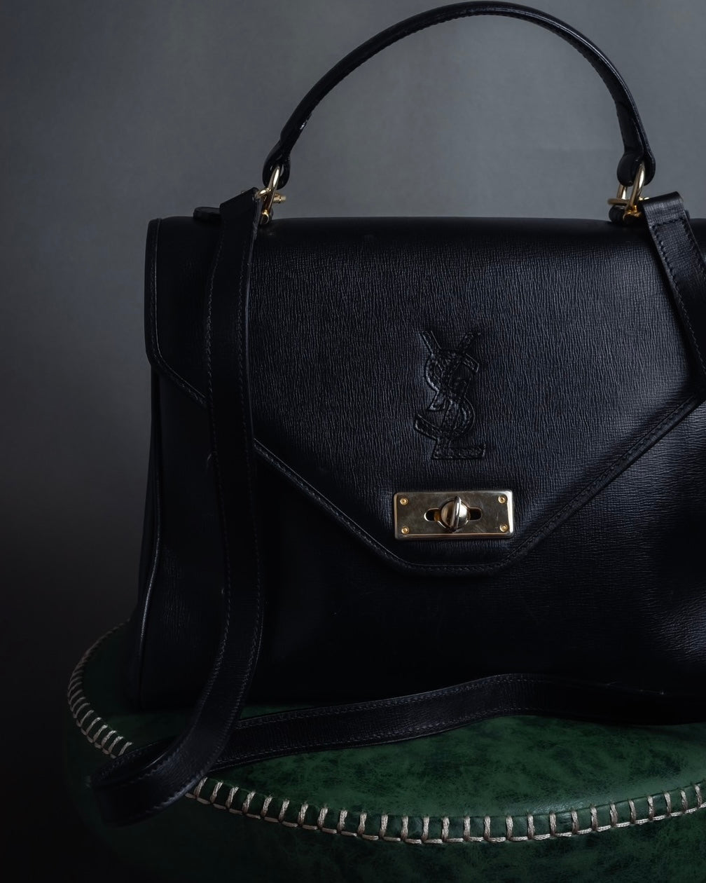 "YVES SAINT LAURENT" Cassandra logo engraved turnlock 2-way leather bag