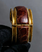 "LOEWE" Leather combination half moon gold bangle