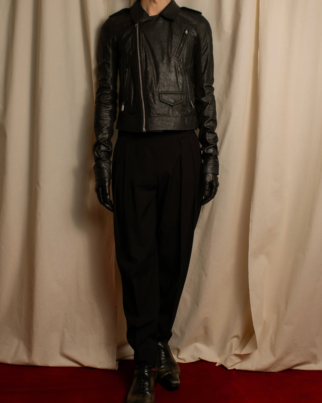 -SPECIAL- "Rick Owens" 15AW Beautiful wrinkles front zip leather jacket
