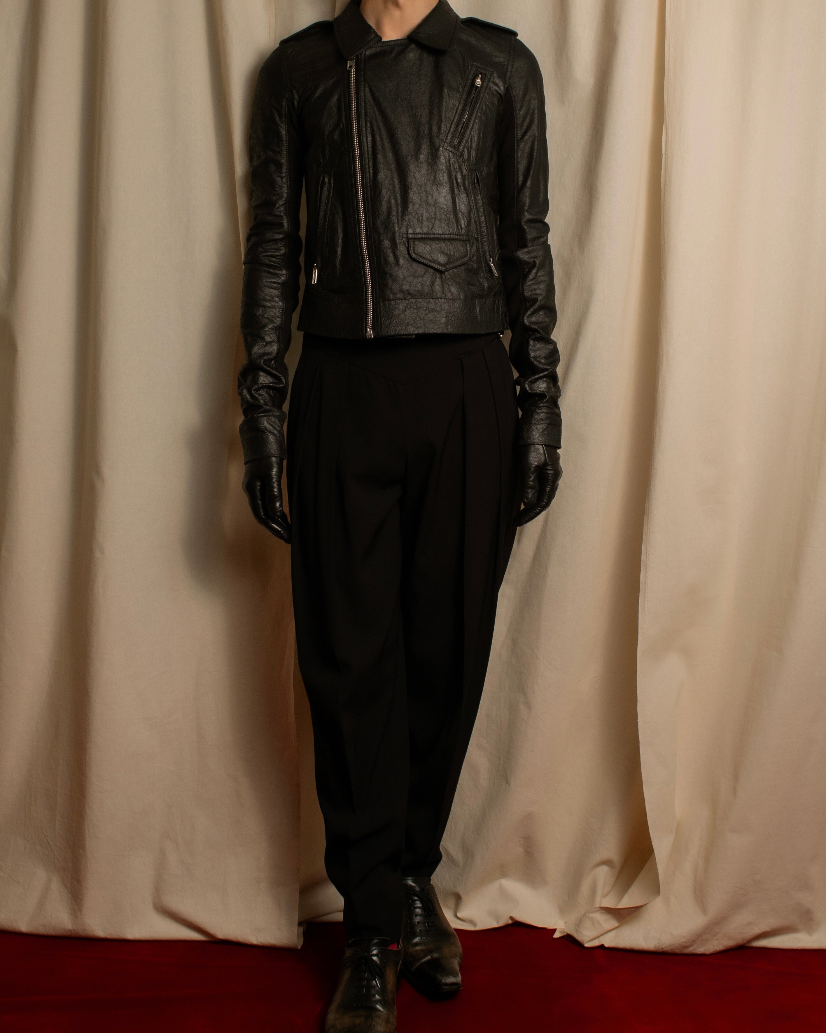 -SPECIAL- "Rick Owens" 15AW Beautiful wrinkles front zip leather jacket