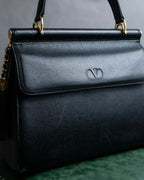 "VALENTINO" Garavani gold metal design leather hand bag