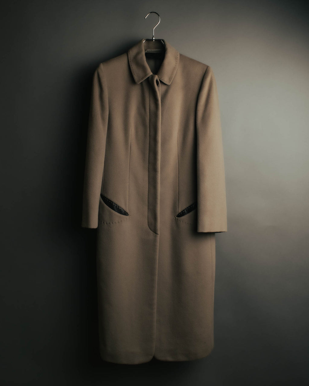 -SPECIAL- "FENDI" 90's-00's Cashmere blend long coat with leather contrast