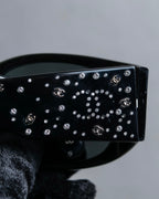 "CHANEL" Rhinestone &amp; Coco mark engraved black lens sunglasses
