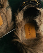 "GUCCI" Fur lined horsebit backless loafer