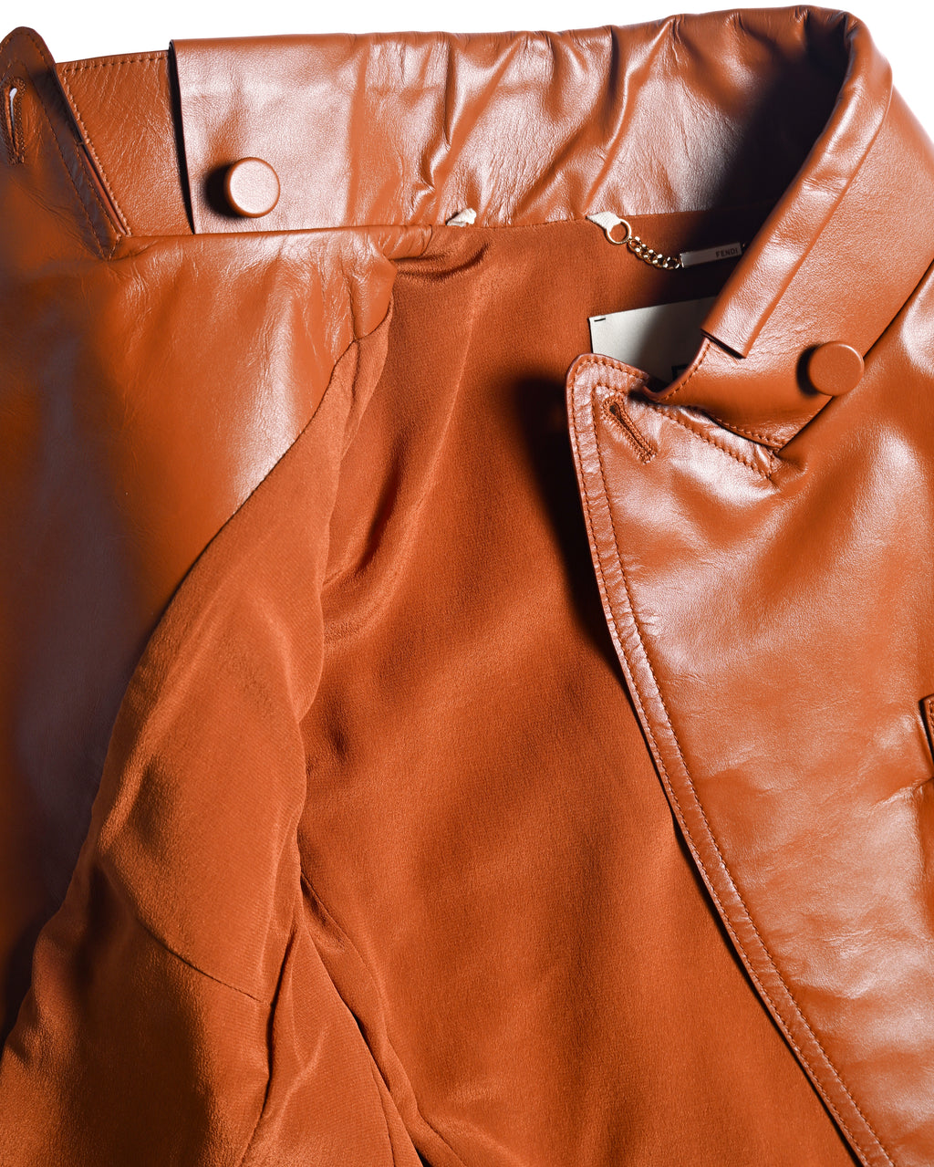 FENDI/ Back Logo Embroidery Calf Leather Short Jacket Brown