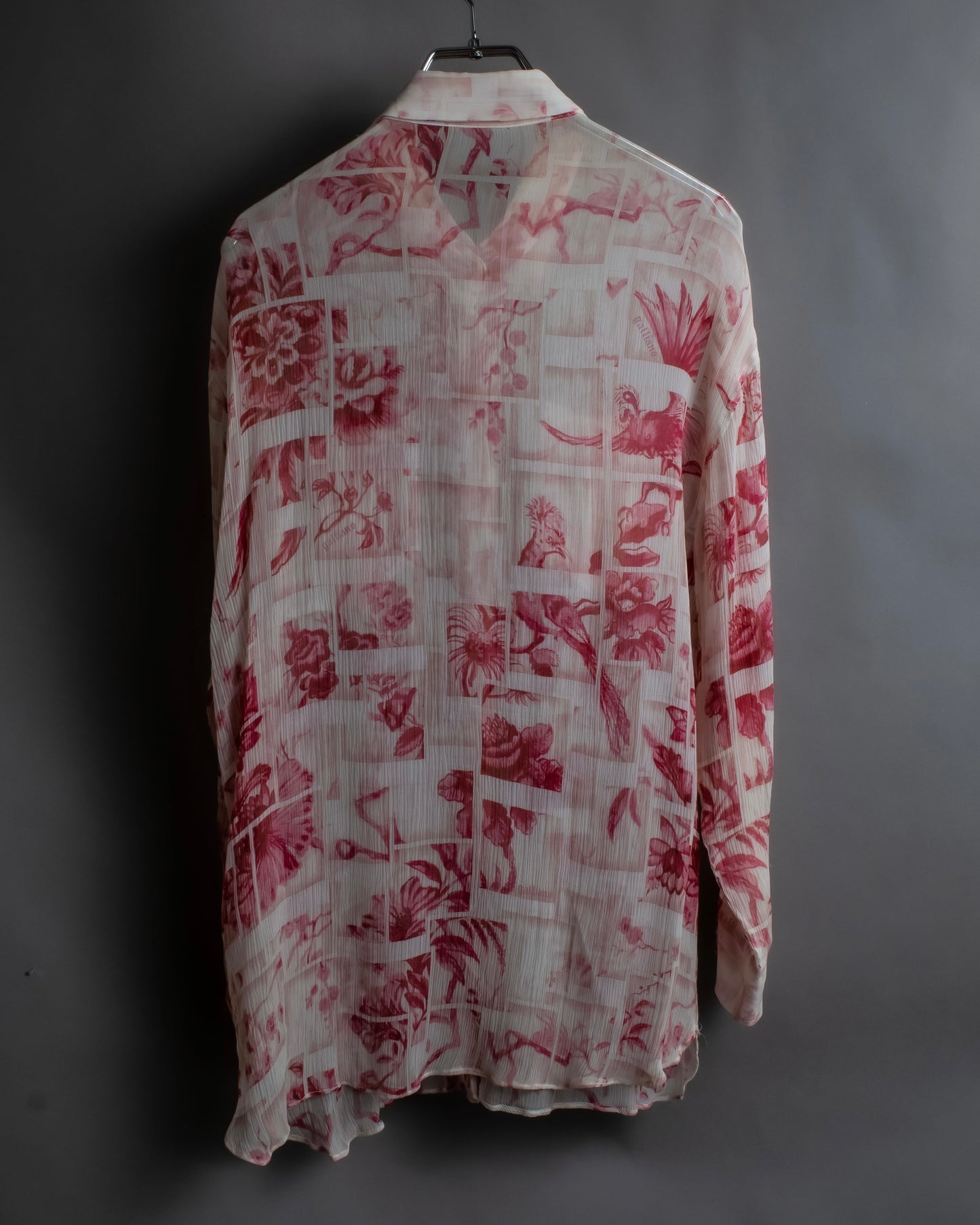 "John Galliano" 100% silk tropical floral regular collar shirt