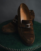 "HERMES" 00’s suede h buckle heeled loafers