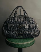 -SPECIAL- "MIU MIU" 00's-10's Glossy gathered leather handbag