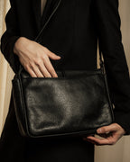 "YVES SAINT LAURENT" 80's-90's Wood toggle design pebbled leather bag