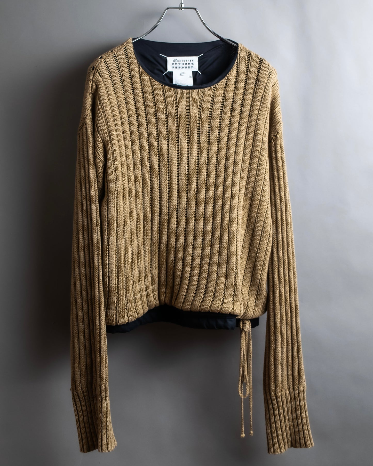 "MAISON MARGIELA" Ribbed drawcord cotton linen knit pullover