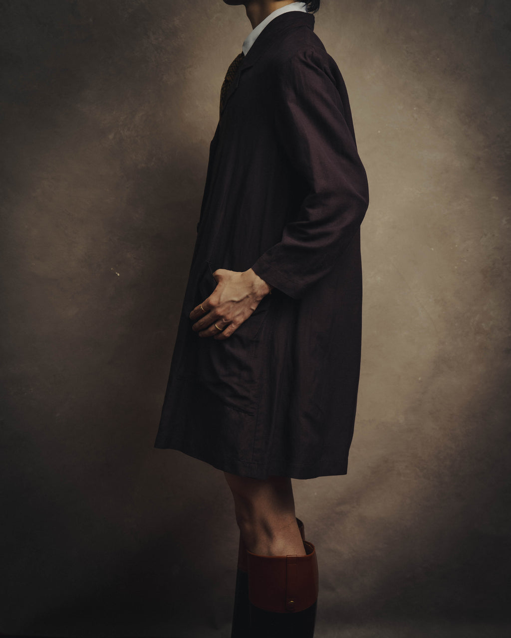 -SPECIAL- “DRIES VAN NOTEN” 90’s–00’s Rayon linen tailored long jacket and shorts set up