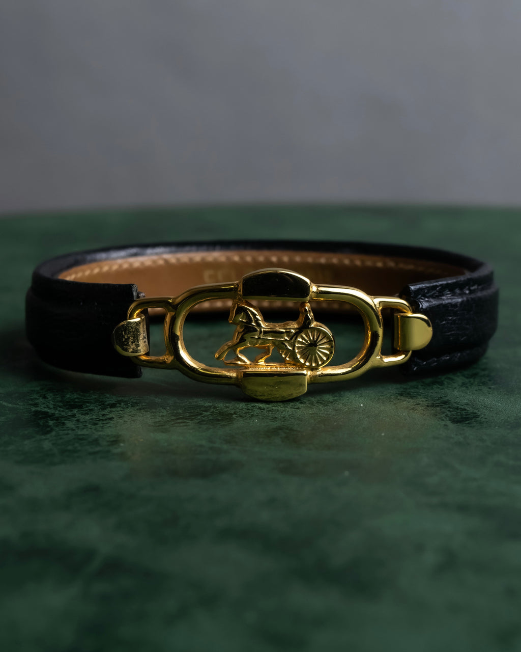 "CELINE" Horse-drawn carriage motif buckle leather bracelet