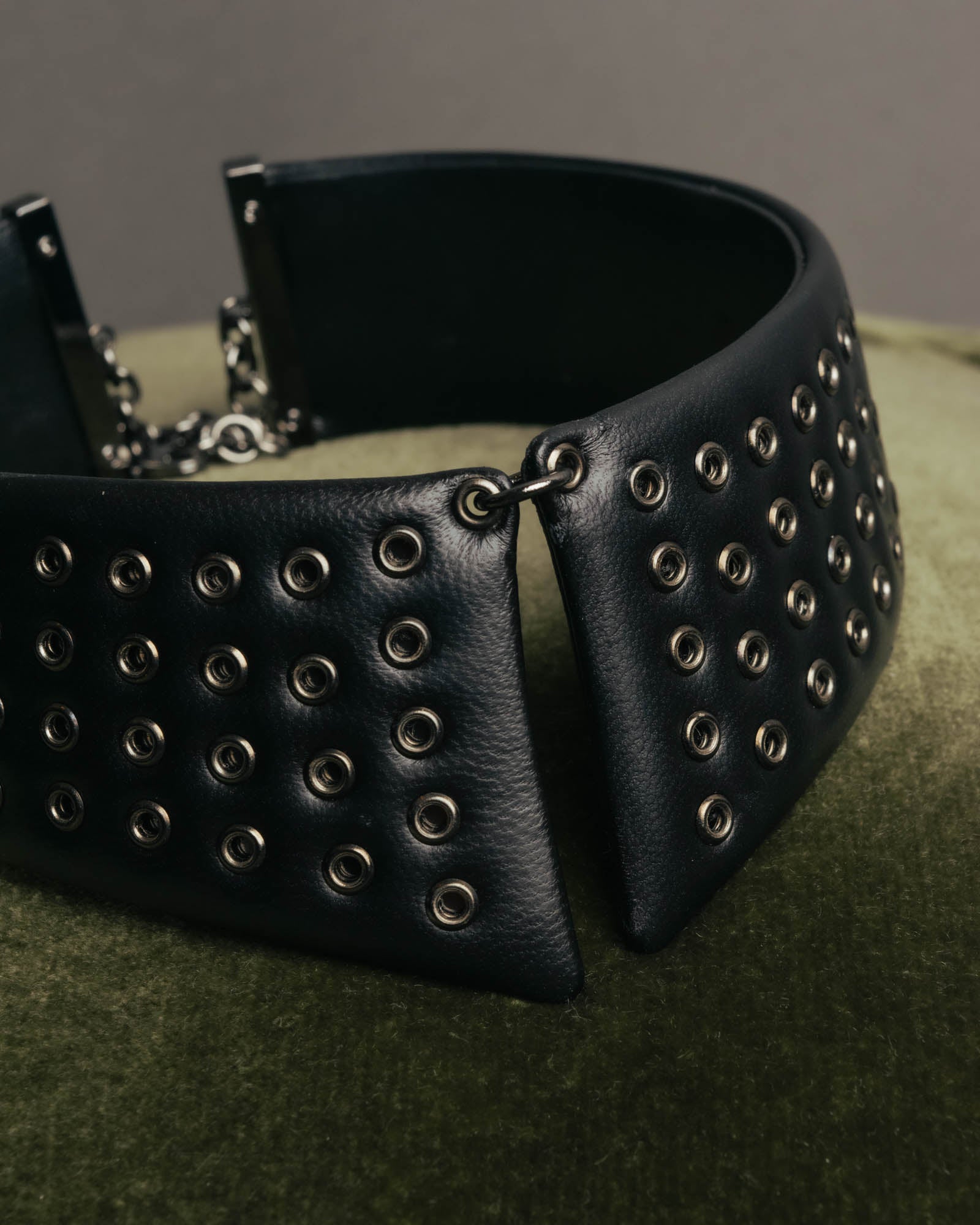 –SPECIAL– "Christian Dior" Late 2000s-2020s Eyelet leather choker necklace