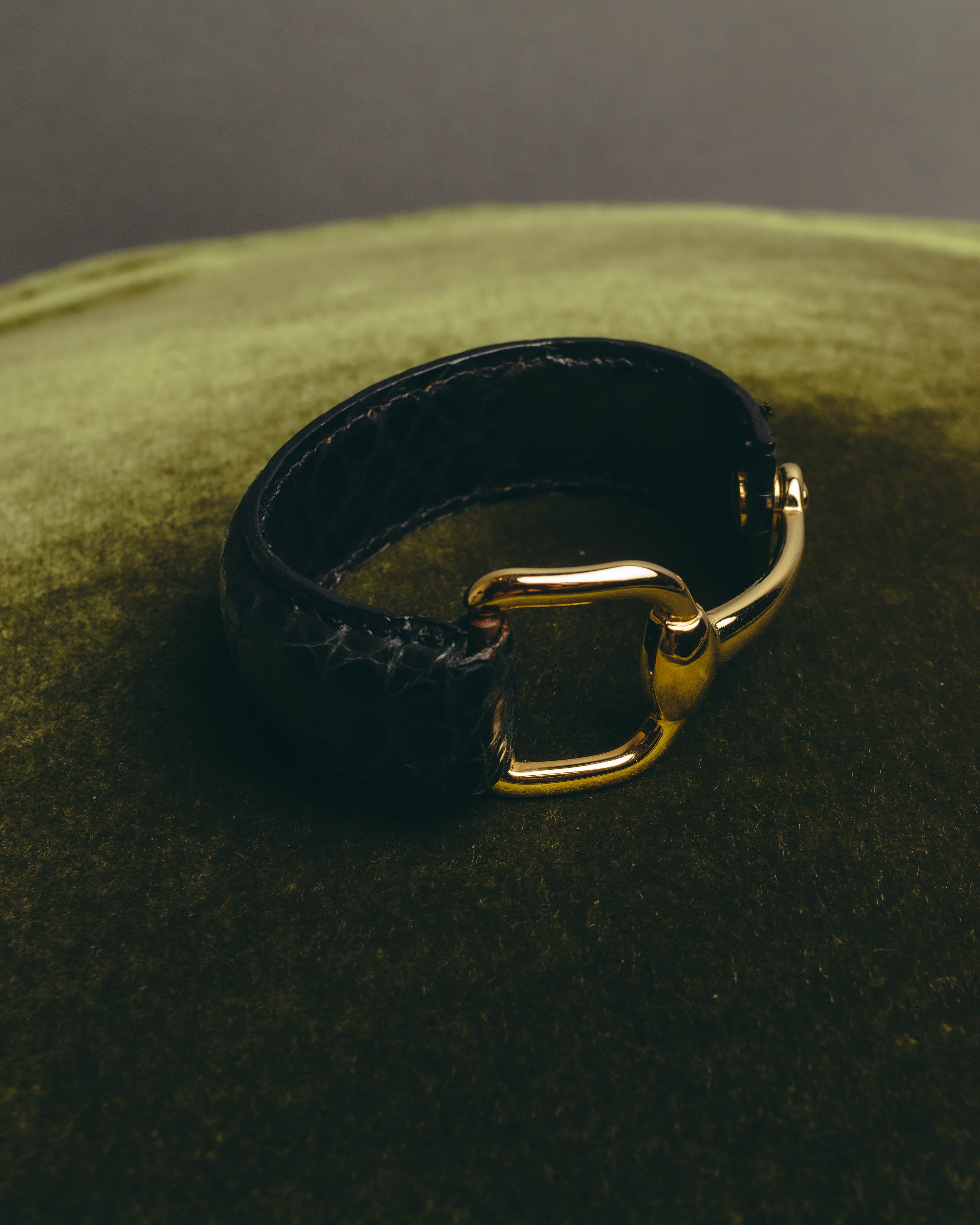 -SPECIAL- "GUCCI" 70's-80's Iconic horsebit crocodile leather cuff bangle