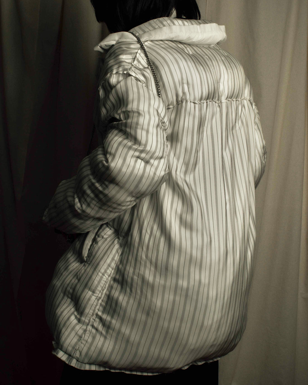 "MAISON MARGIELA" Multi-stripe pattern quilted padded oversized tailored coat