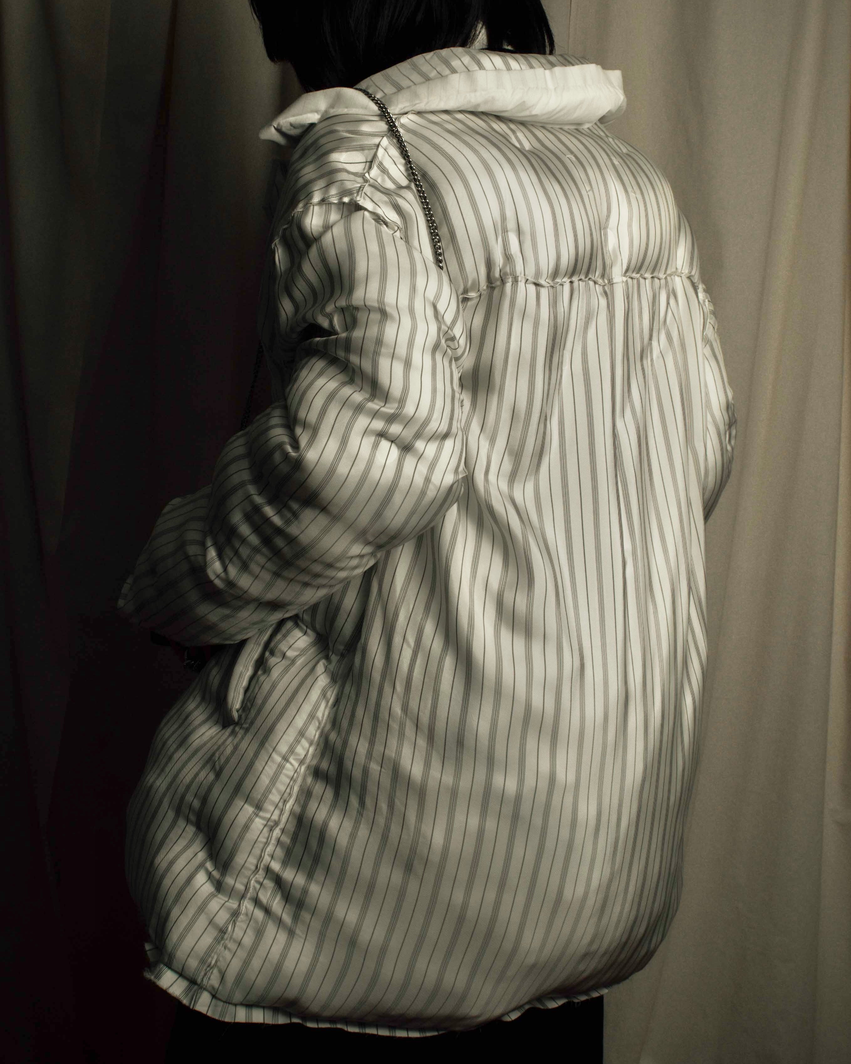 "MAISON MARGIELA" Multi-stripe pattern quilted padded oversized tailored coat