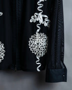 Vintage double zip ribbon flower design sheer jacket