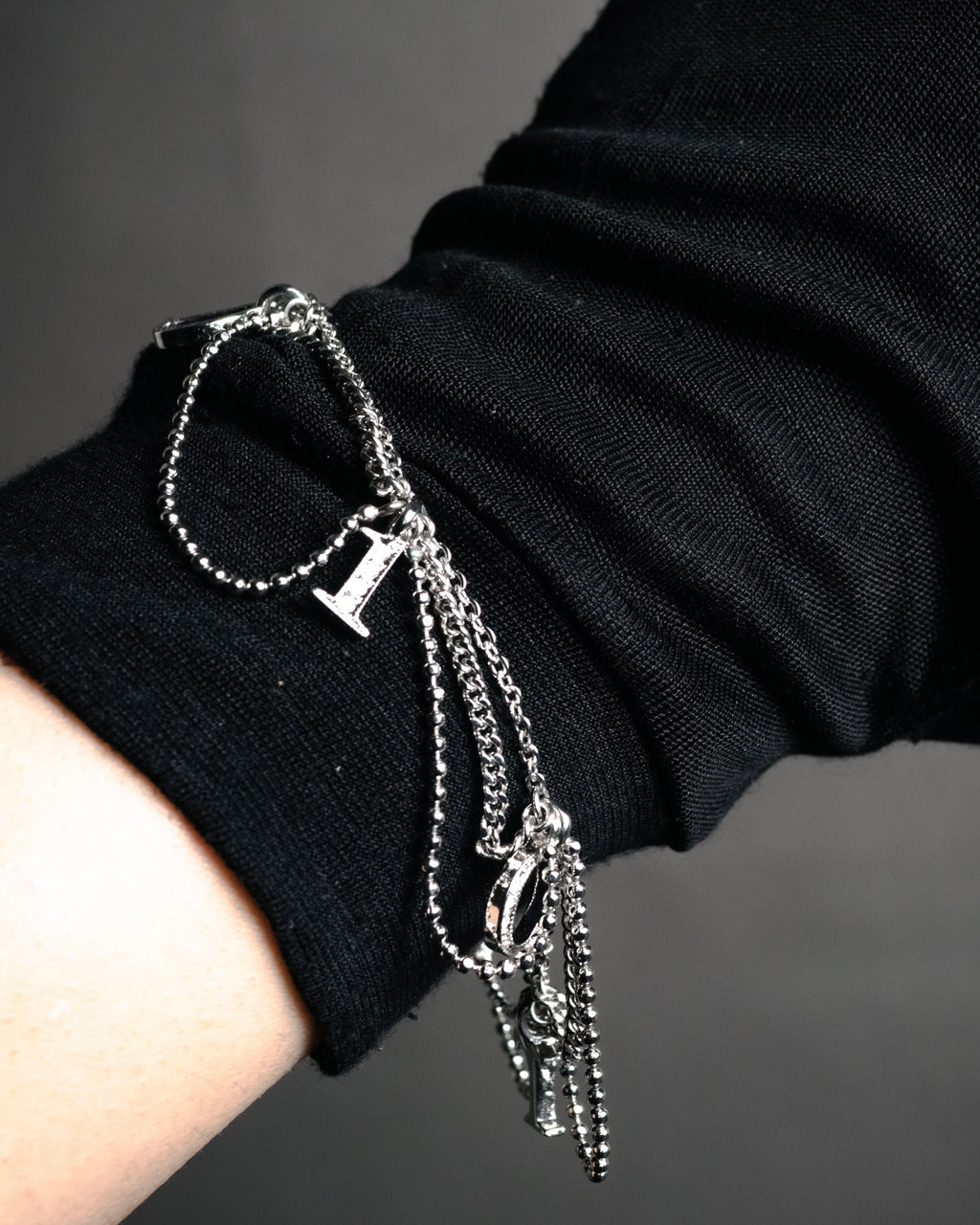 "Christian Dior" 00’s pavé letter charm multi chain bracelet