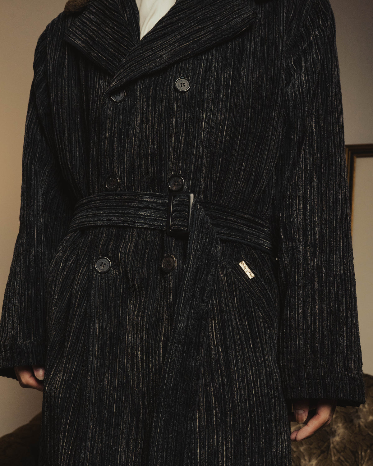 "Christian Dior" 80's-90's Classically tailored belted double-breasted coat
