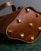 "Salvatore Ferragamo" Gold metal parts brown leather shoulder bag