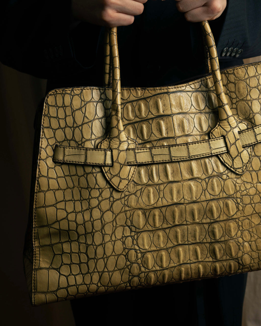 "MIU MIU" Belt strap design embossed leather hand bag