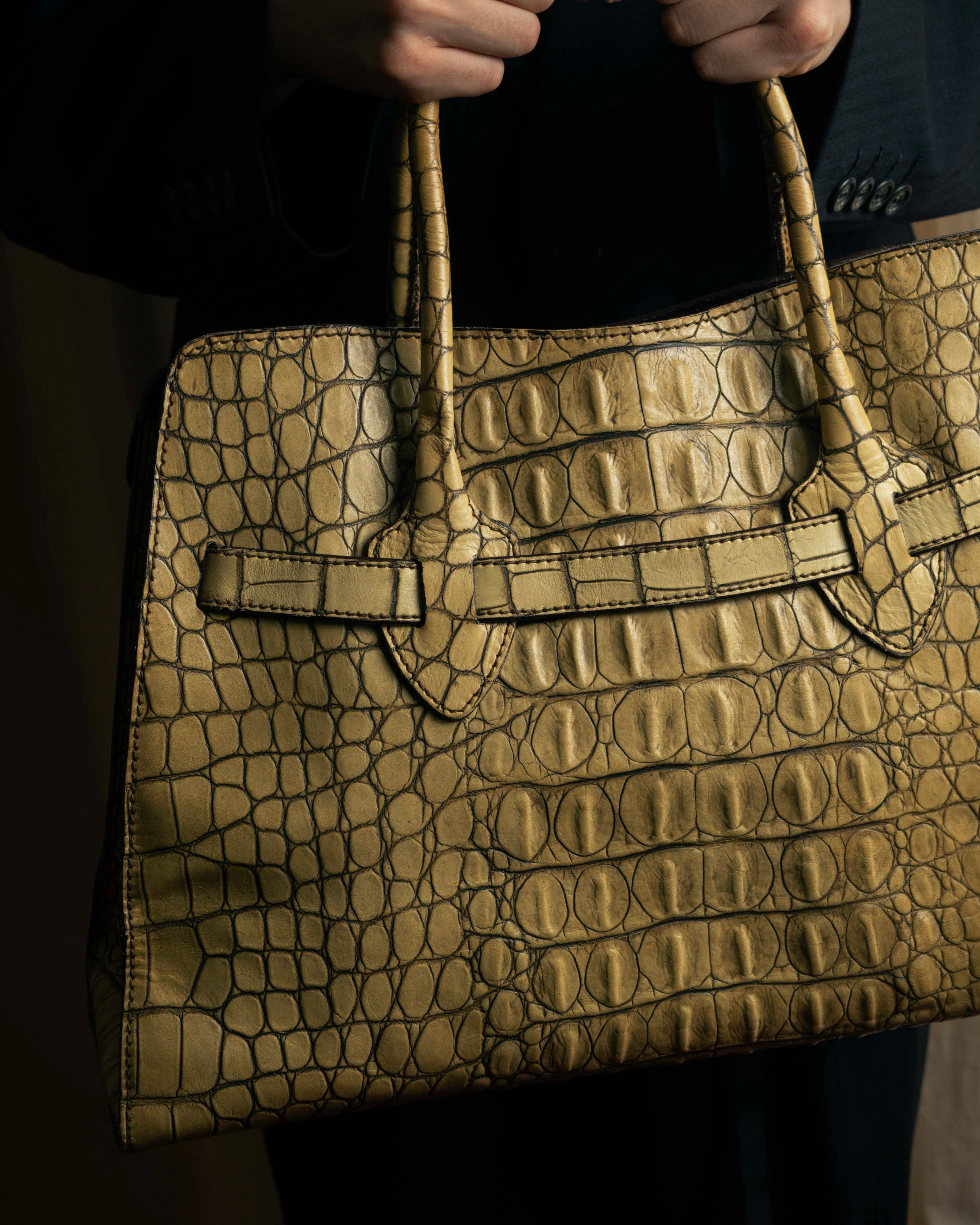 "MIU MIU" Belt strap design embossed leather hand bag