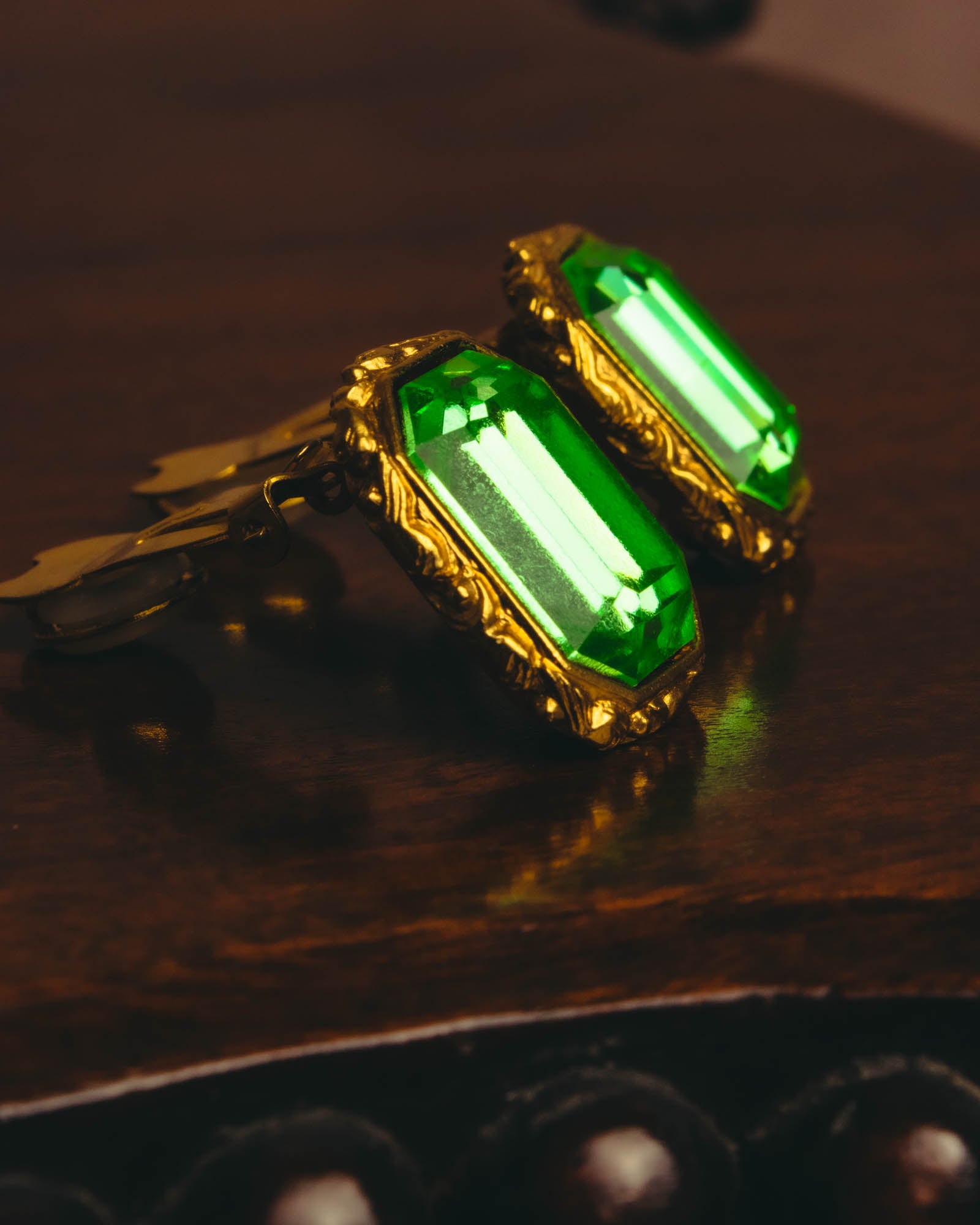 "Yves Saint Laurent" 80's-90's Emerald green clip-on earrings