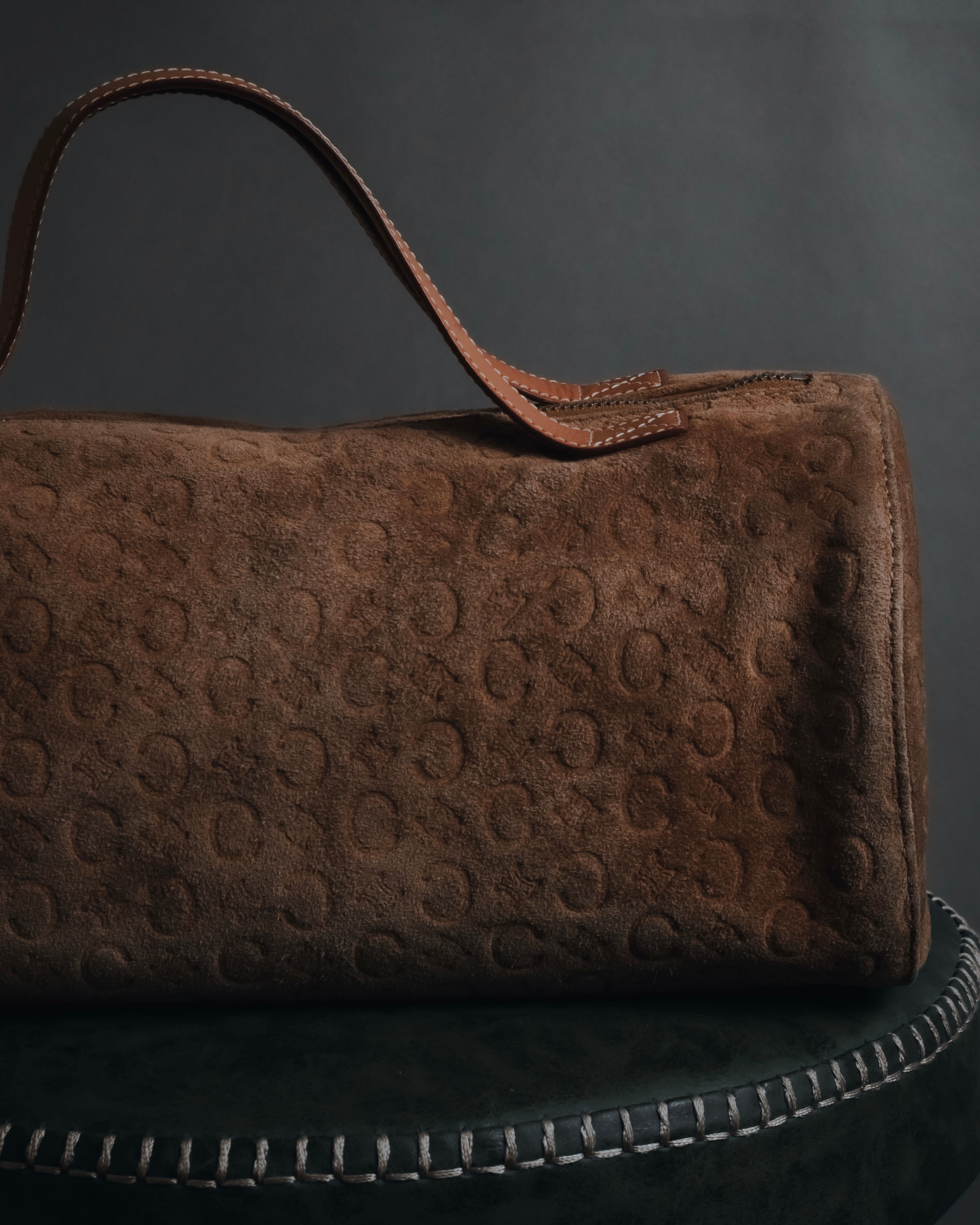 "CELINE" 00's Macadam logo engraved suede leather bag