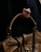 "BURBERRY" Chain design grained full grain leather shoulder bag