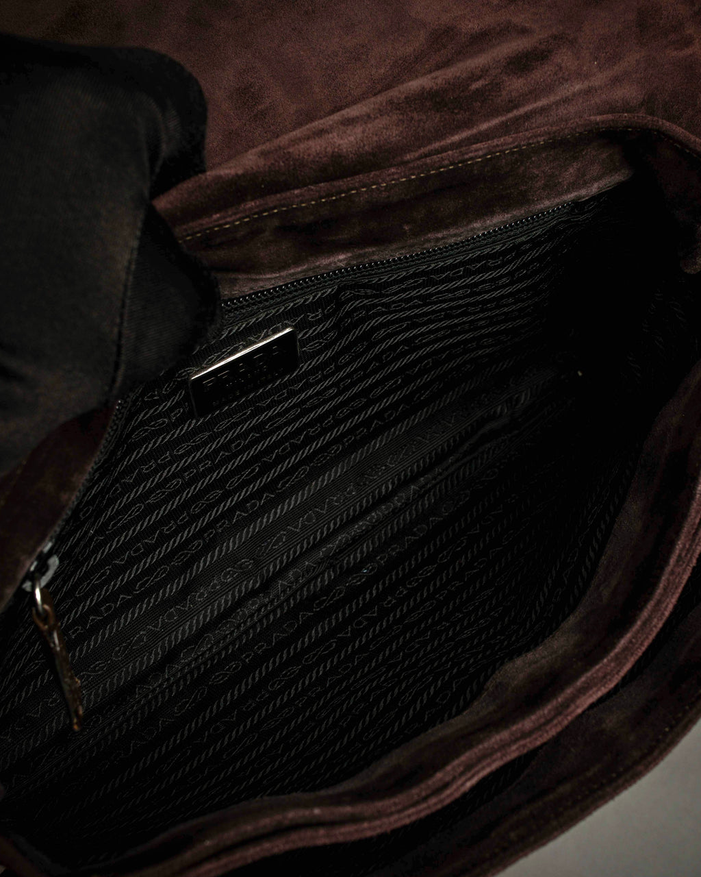"PRADA" Leather loop strap design suede leather bag