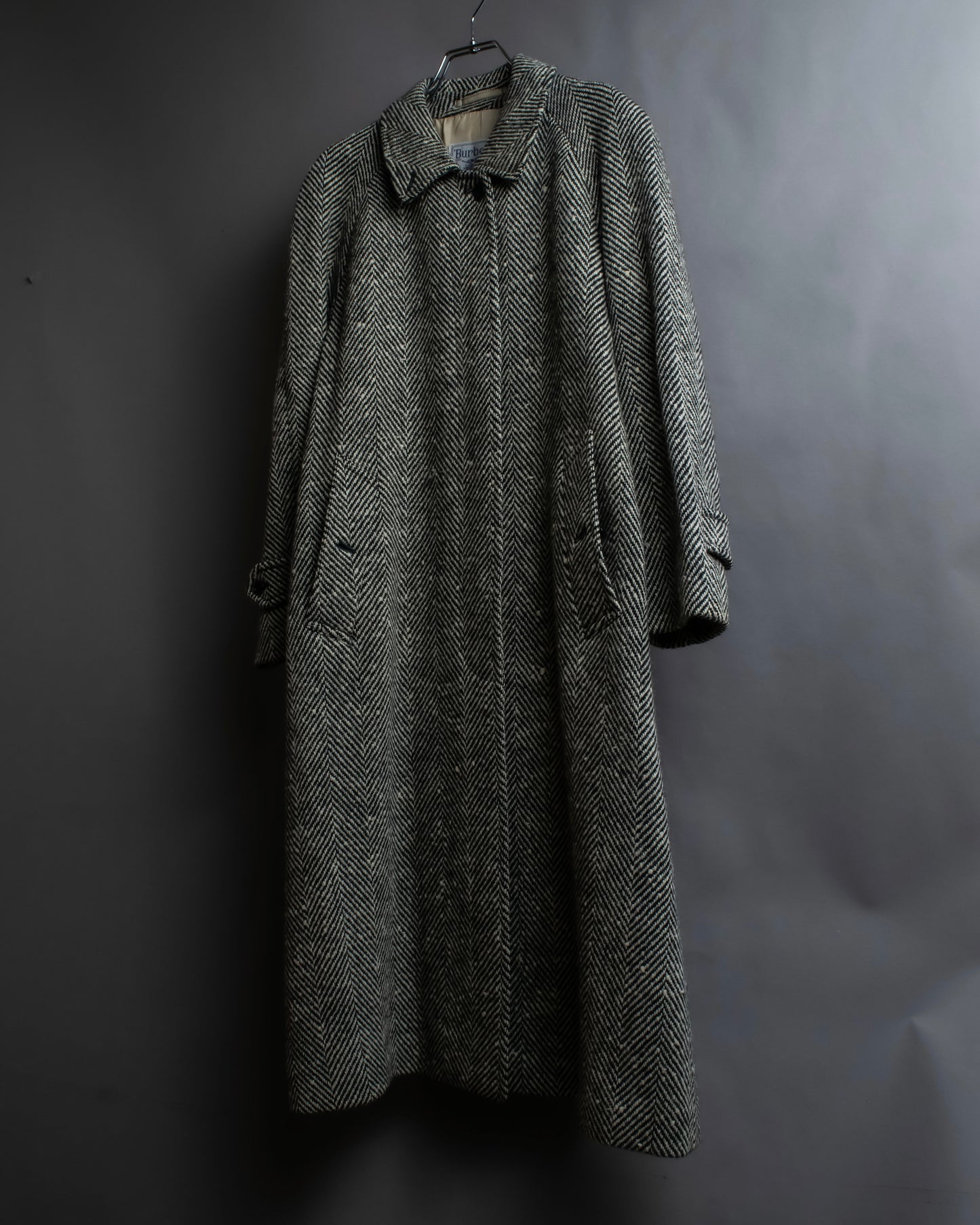 "BURBERRYS" Herringbone belted design soutien collar coat