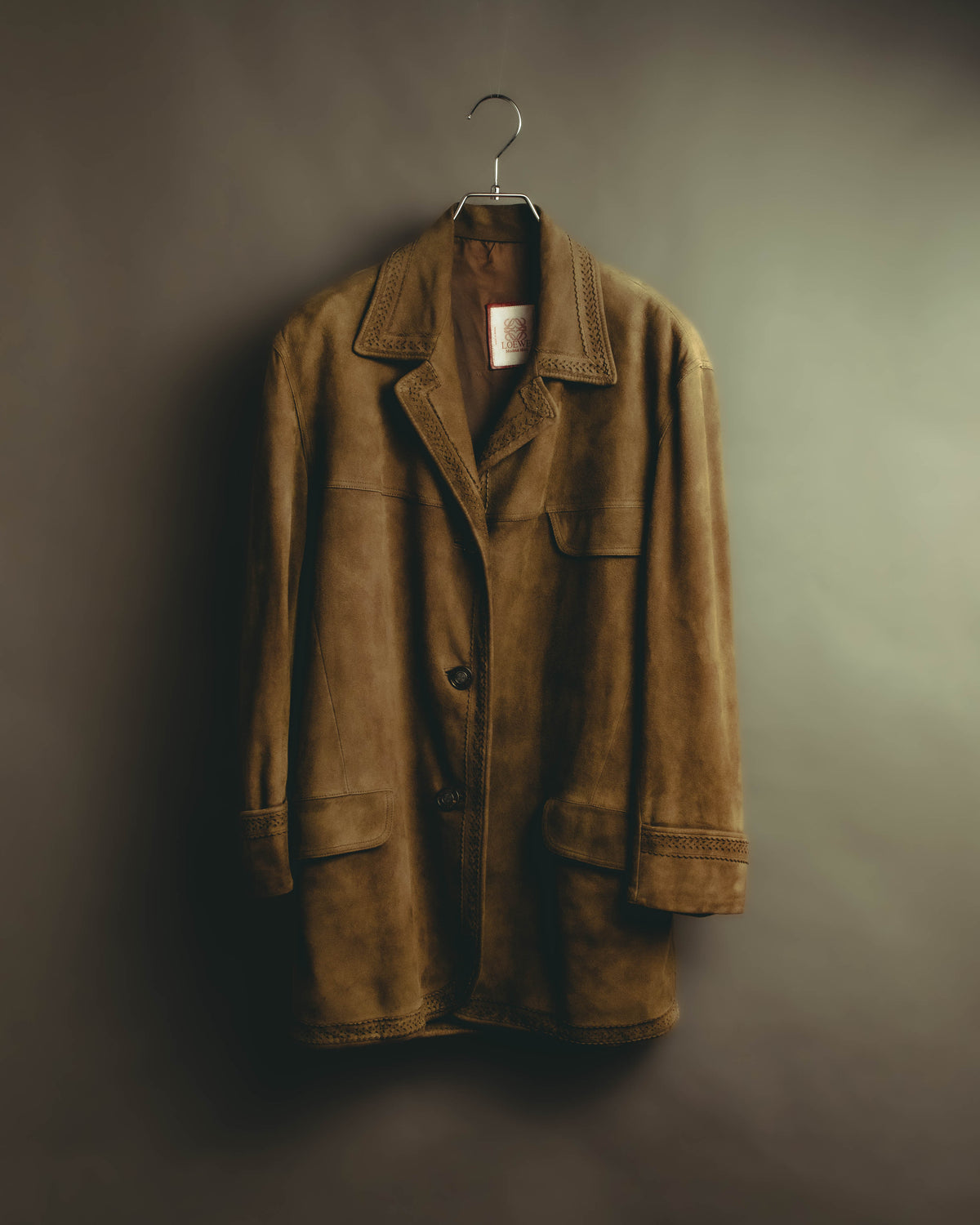 -SPECIAL- “LOEWE” 70’s-80’s Perforated trim suede long jacket