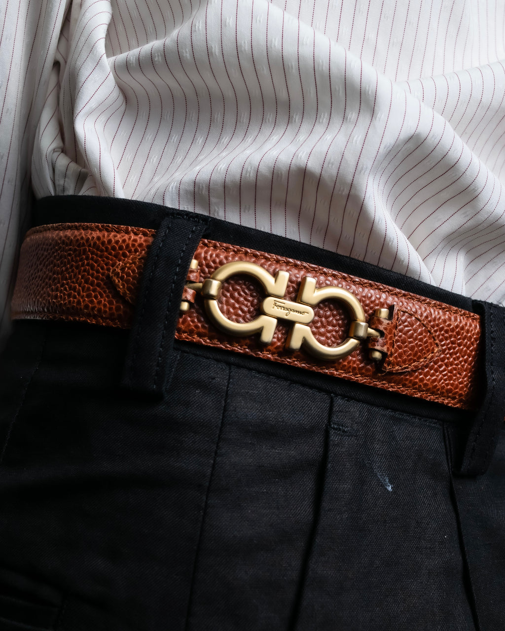 "Salvatore Ferragamo" Gancini motif chain design leather belt