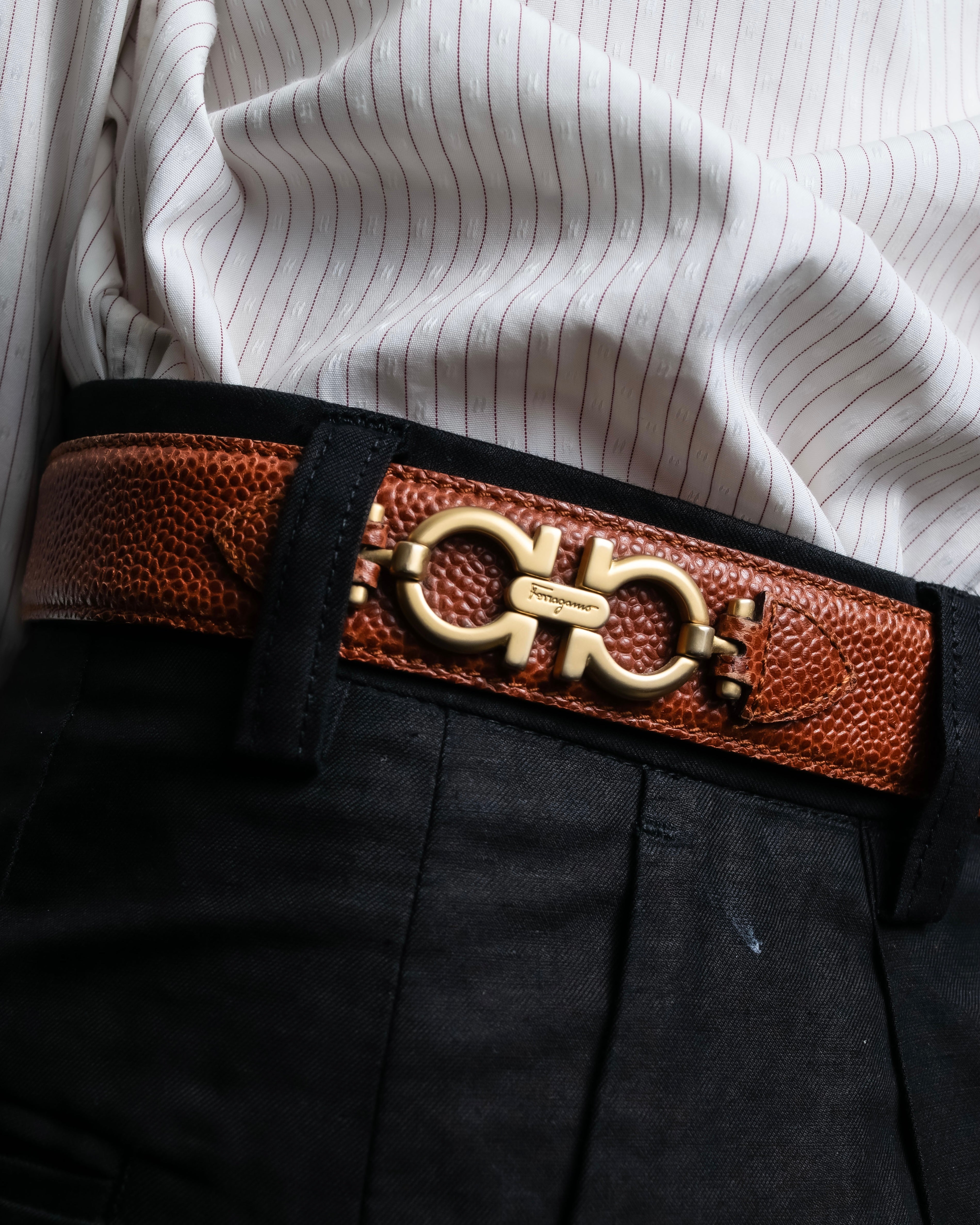 "Salvatore Ferragamo" Gancini motif chain design leather belt
