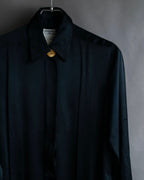"CHANEL" Coco mark button design black glossy shirt