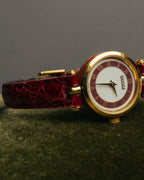 "GUCCI" 80's-90's Sherry line web stripe round watch with roman dial