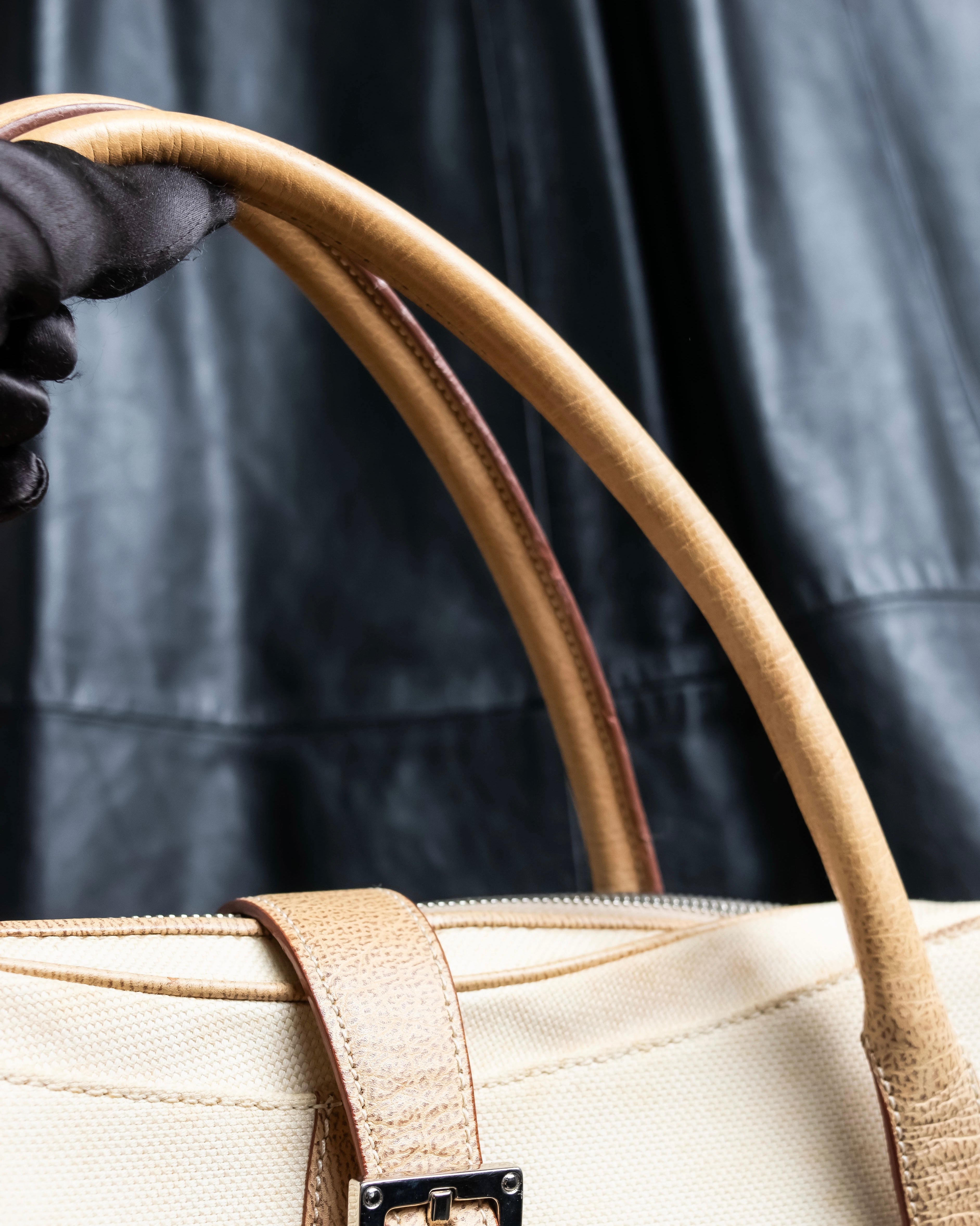 “LOEWE” Leather belted design bicolor handbag