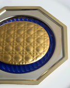 "Christian Dior" Cannage pattern engraved gold hand mirror