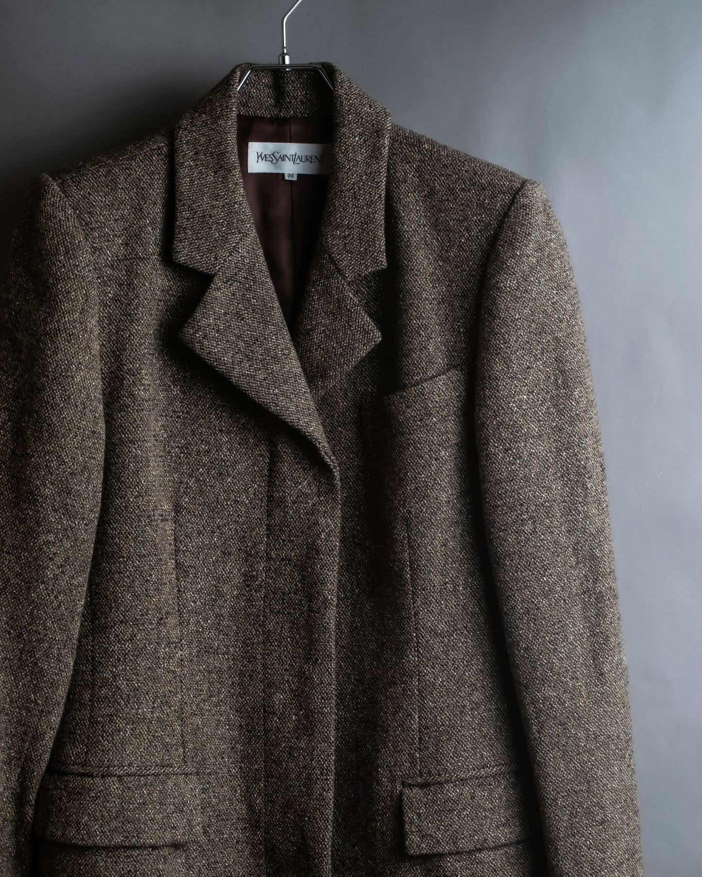 "Yves Saint Laurent Rive Gauche"
Fly front tweed chester coat